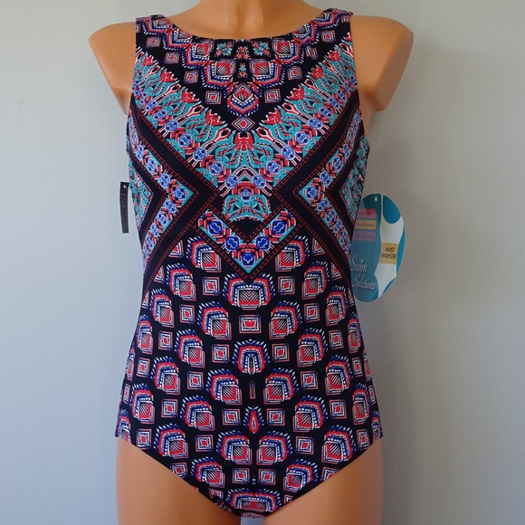 Swim Solutions Other - Swim Solutions 1Piece High Neck Multi Swimsuit NWT